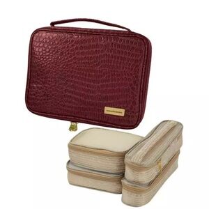 Samantha Brown Croco Jewelry Cosmetic Organizer Case burgundy